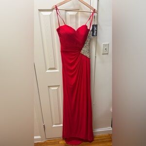 La Femme Red Ruched Dress